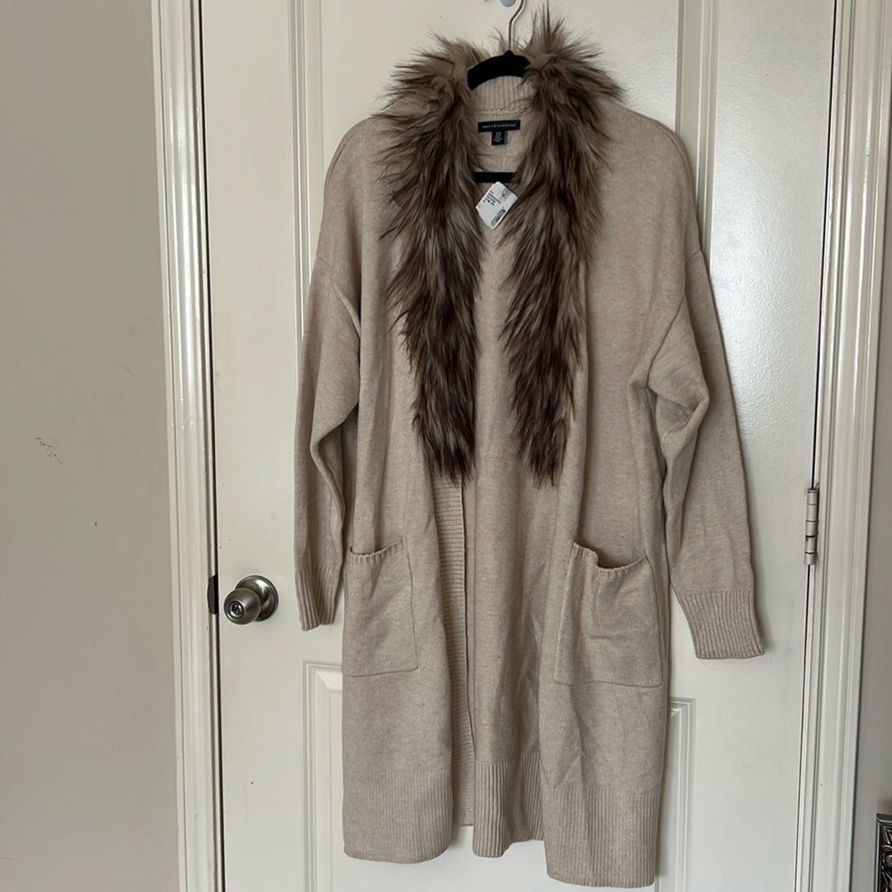 Saks Fifth Ave faux fur trimmed open cardigan